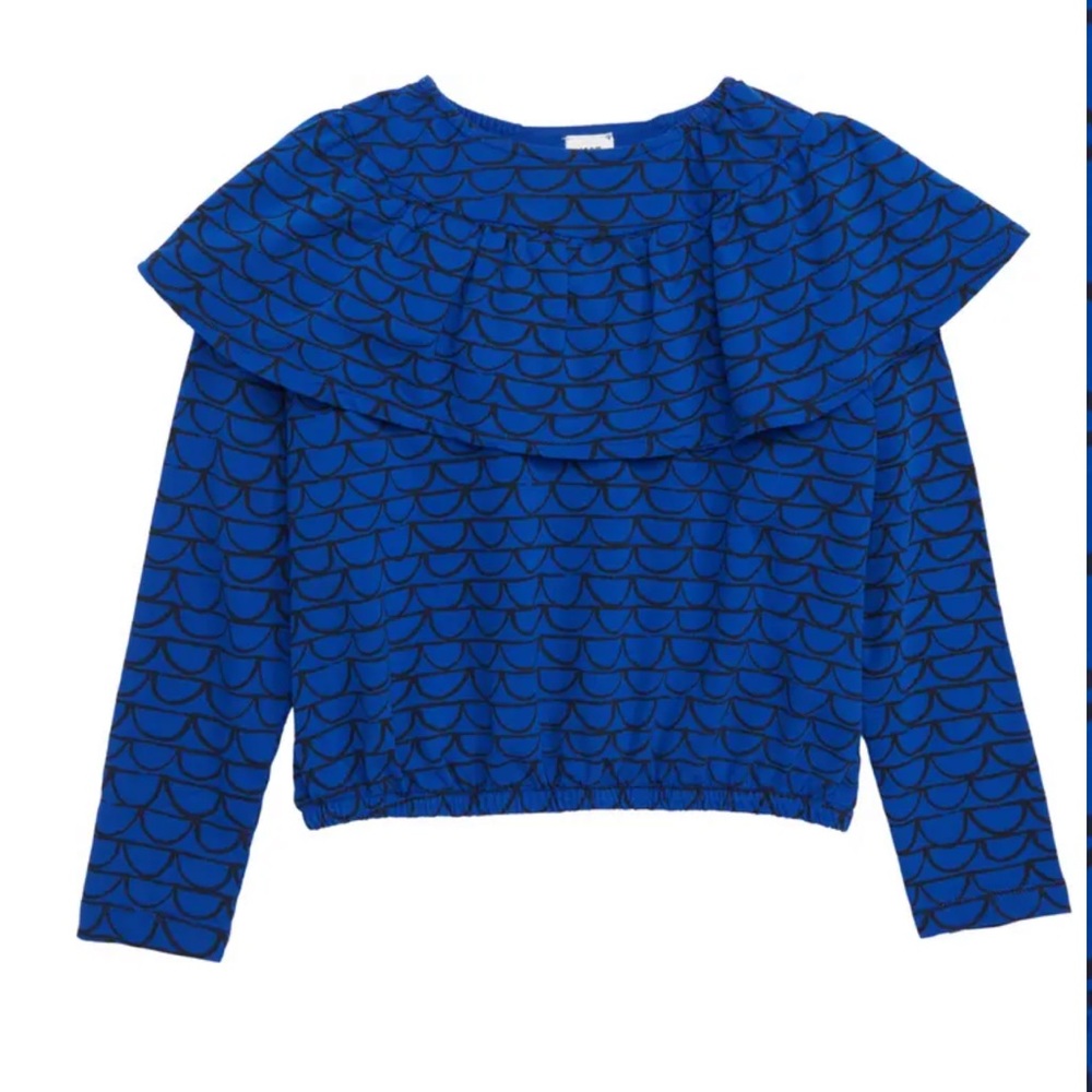 STEM Cobalt Blue Glasses Ruffle Girls Top - Size 4